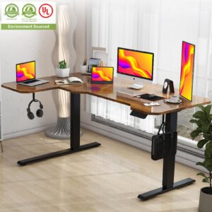 Dual Motor L-Shaped Standing Desk Height Adjustable, 59" Height Adjustable Electric Sit to Stand Desk, Stand Up Computer Desk for Home Office with Splice Board