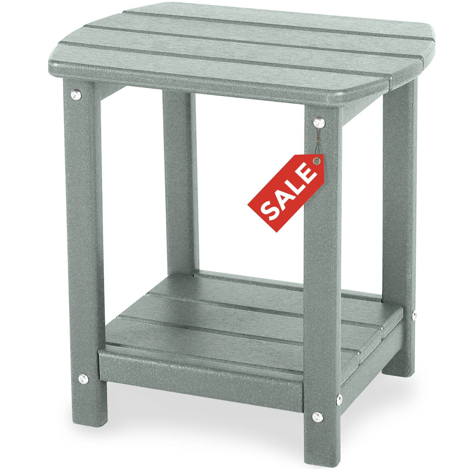 GARDENSTAR Adirondack Square Outdoor Side Table,2-Tier Storage Patio Side Table, HDPE End Tables for Backyard Pool Porch Garden Lawn LightGrey