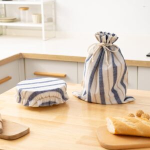 GobiSea Bread Bags for Homemade Bread Sourdough with Bowl Cover, Reusable Linen Bread Storage Bag Sourdough Bread Bags - Plastic Lined - with Bread Proofing Cover