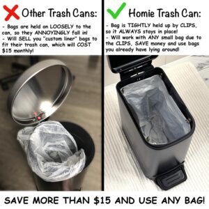 Homie Soft Close, Slim Trash Can 6 Liter / 1.6 Gallon with Anti - Bag Slip Liner and Lid, Use as Mini Garbage Basket, Slim Dust Bin, or Decor in Bathroom, Restroom, Kitchen, or Bedroom (Matte Black)