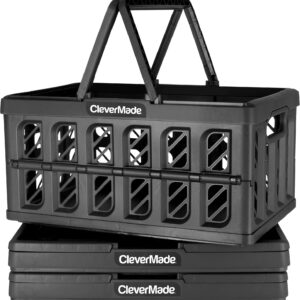 CleverMade Collapsible Shopping Basket, Obsidian, 3PK - 24L (6 Gal) Reusable Plastic Grocery Shopping Baskets, Holds 25lbs Per Basket - Small Foldable Storage Crates with Handles