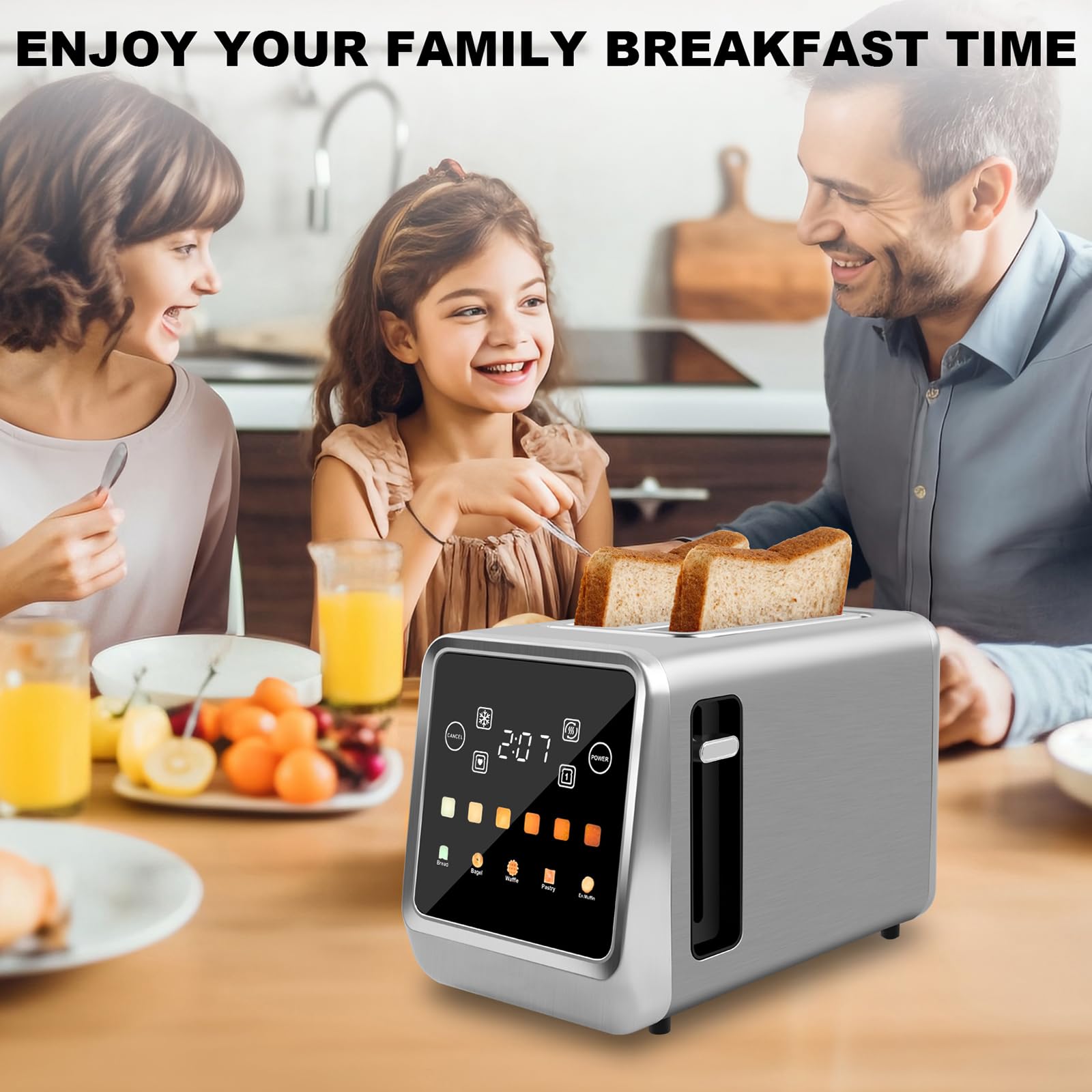 Touch Screen Toaster 2 Slice, Bagel Toaster with LCD Display, Stainless Steel Smart Digital Toasters with Single Slot Toasting,Memory Function