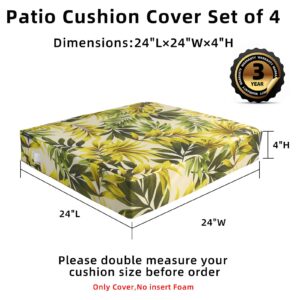 Joramoy Patio Cushion Covers 24×24×4 in - Waterproof Outdoor Seat Cushion Slipcovers Replacement Set of 4, Outdoor Chair Couch Cushion Covers for Patio Furniture with Zipper, Covers Only, Forest Leaf