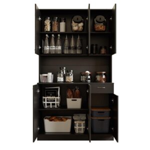 Boloni Kitchen Pantry Cabinets with 6 Doors and 3 Adjustable Shelves, 71" China Cabinet Hutch with Freestanding, Buffet Cabinet with Storage, Microwave Stand with Storage Cabinet, Black