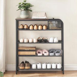 IDEALHOUSE Shoe Rack, 5 Tier Shoe Storage Organizer with Mesh Storage Basket, Shoe Shelf with 4 Steel Shelves and Top Panel, Holds 16-20 Pairs of Shoes for Entryway, Closet, Steel Frame, Rustic Brown