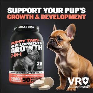 Bully Max 2-in-1 Puppy Vitamins - 30 Chewable Tablets for Development and Growth of Puppies - Dog Vitamin Tablet Supplements for Small Dogs, Large Breed Pups and Growing Dogs - 3 Bottles