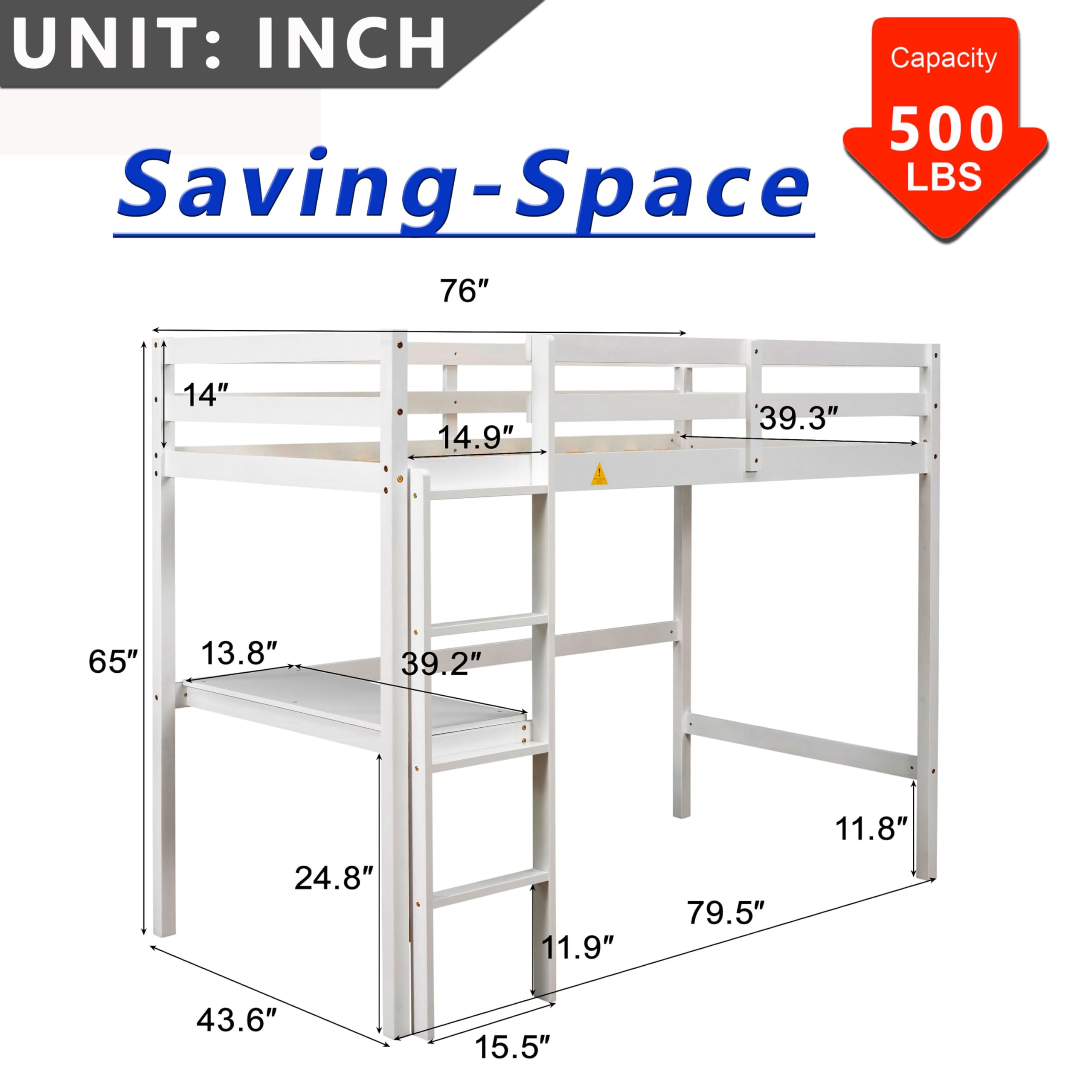 Anwick Wood Loft Bed Twin Size with Desk,Kids Loft Bed with Stairs and Rails for Toddlers Kids Teens Boys Girls,Solid Wood Salts Support,Noise-Free,Easy Assemble (White, Twin)