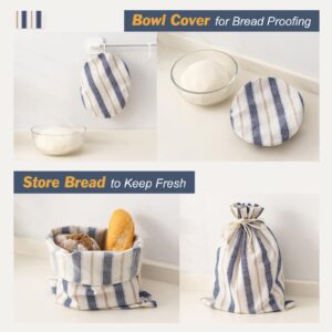 GobiSea Bread Bags for Homemade Bread Sourdough with Bowl Cover, Reusable Linen Bread Storage Bag Sourdough Bread Bags - Plastic Lined - with Bread Proofing Cover