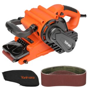 yunirvana 8 amp belt sander variable speed 120-380rpm includes 5 sanding belts (3x21 inch) and dust bag ideal for stock removal