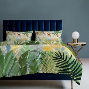 GDSCCLGX Funny Tropical Jungle Monkey Duvet Cover Set Full Size,Modern Forest Green Leaf Palm Leaf Floral Bedding Sets 3 Pieces(1 Duvet Cover+2 Pillowcases)