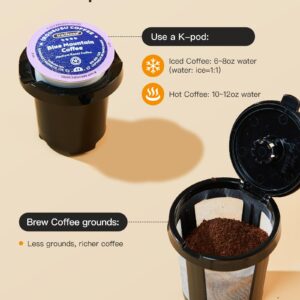 Mini Single Cup Coffee Maker, Hot and Iced Coffee Maker for K Cup and Ground, 6 to14 Oz Brew Sizes, with Recipe Book, One Cup Small Pod Coffee Machine for Travel, RV, Dorm and Desk