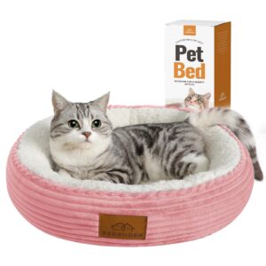 cat beds for indoor cats, dog beds for small dogs, round donut pet bed for puppy and kitty, soft cozy& machine washable, non skid bottom, 20" (pink, 20.0" l x 20.0" w x 6.5" th)