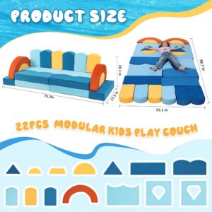 Erament 22Pcs Modular Kids Play Couch - Kids Couch for Playroom Bedroom Living Rooms Toddler Couch for Inspiring Child Creativity, Ocean Theme Modular Couch Children Convertible Sofa