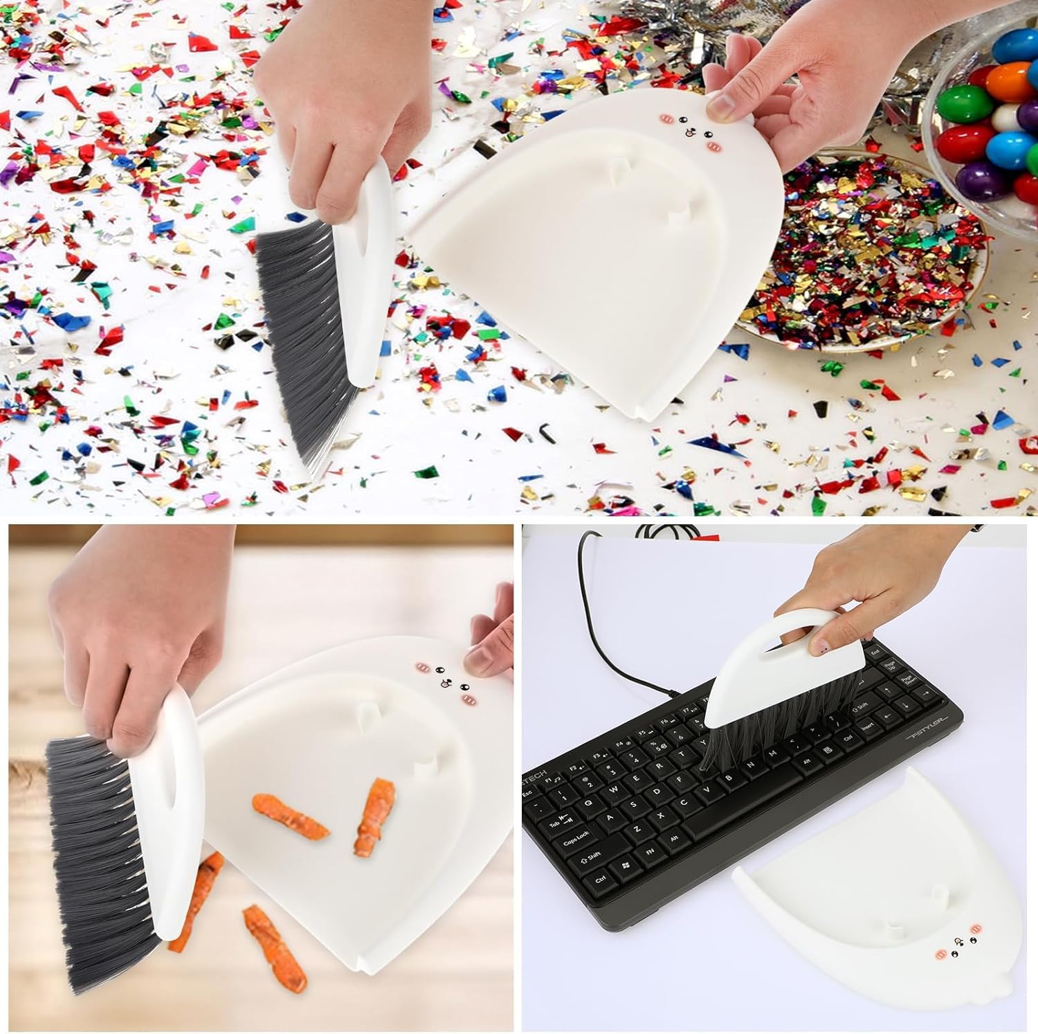 White Mini Dustpan and Brush Cleaner Set, Handheld Broom Dustpan Brush Cute Animal Style Dustpan Broom Portable Cleaning Brush for Table Desk Window Gaps Keyboard Kitchen Pets Nest