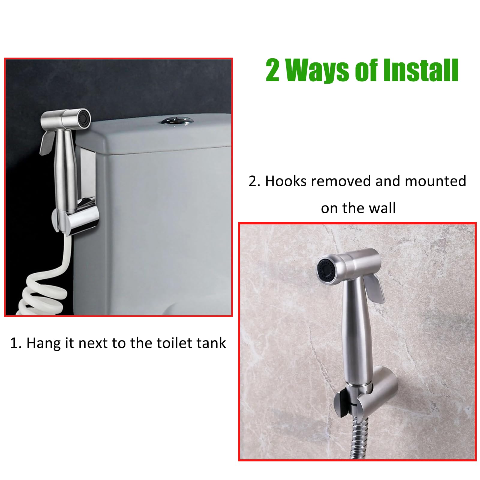 2 Pack Bidet Sprayer Holder for Toilet Attachment Bathroom Hanging Bracket for Handheld Shower Toilet Bidet Sprayer,Stainless Steel Toilet Tank or Wall Mounted Bathroom Head Hold