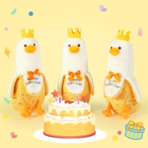 PEACH CAT Banana Duck Plush Pillow with Birthday Party Crown Banana Duck Stuffed Animal for Birthday Gift for Kids Yellow 12"