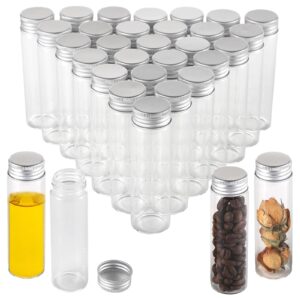 30pcs 50ml glass vials with screw caps, clear flat test tubes with lids, leak proof liquid sample vials for essential oil, perfume, reagent, medicine, reusable and fridge safe