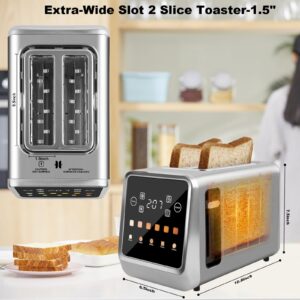 Touch Screen Toaster 2 Slice, Bagel Toaster with LCD Display, Stainless Steel Smart Digital Toasters with Single Slot Toasting,Memory Function