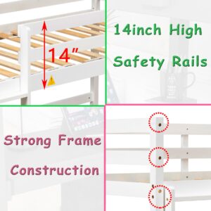 Anwick Wood Loft Bed Twin Size with Desk,Kids Loft Bed with Stairs and Rails for Toddlers Kids Teens Boys Girls,Solid Wood Salts Support,Noise-Free,Easy Assemble (White, Twin)