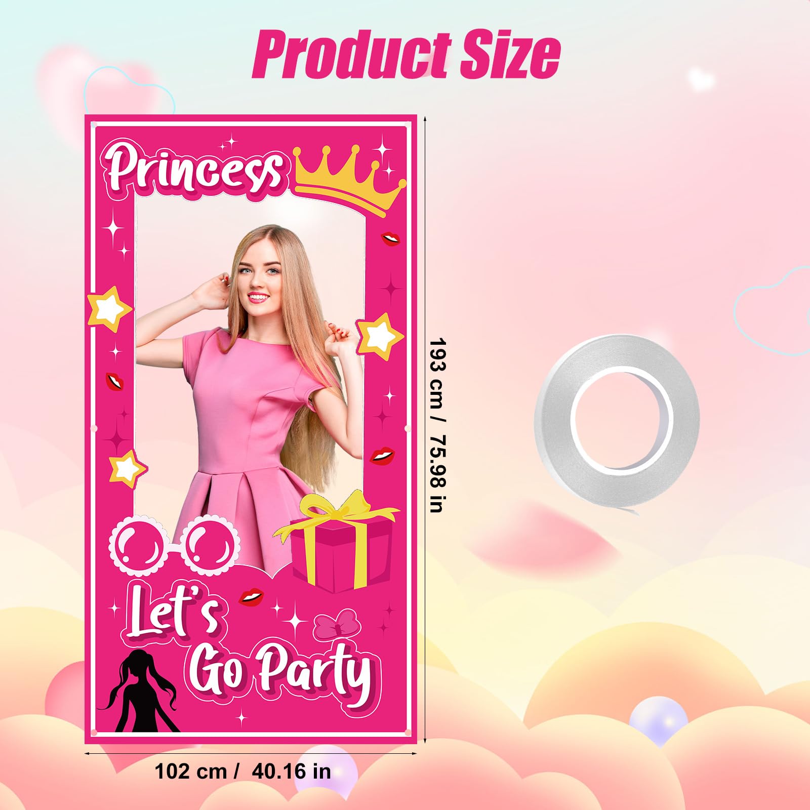 Hot Pink Girls Photo Booth Prop, 76x40 Inch Pink Photo Booth Box Princess Photo Booth Prop Let's Go Party for Bridal Shower Bachelorette Party Pink Girls Birthday Decorations