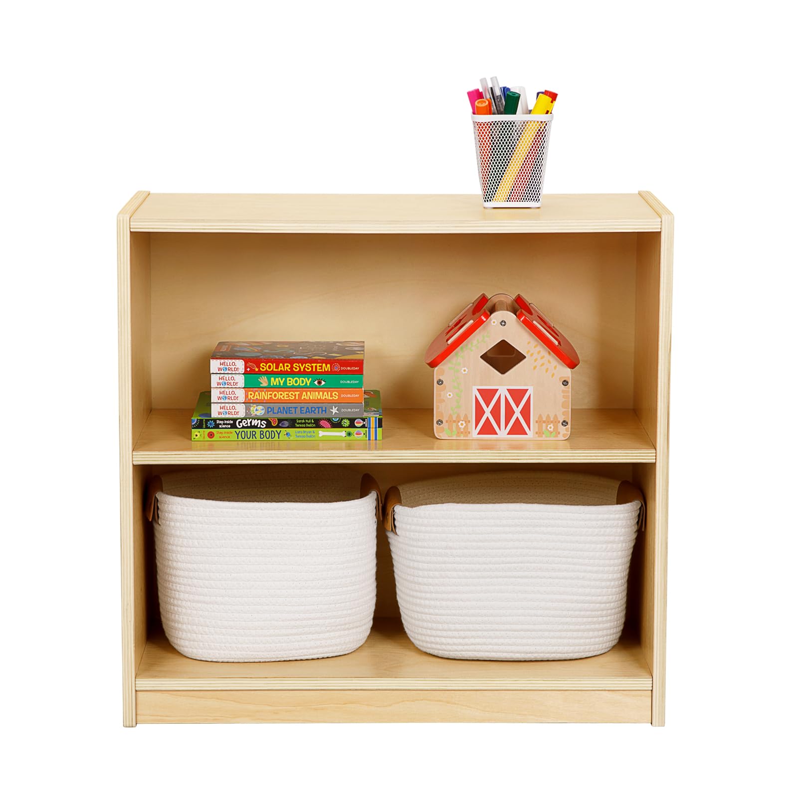 OOOK Montessori Toy Shelf, Kids Bookshelf and Toy Storage, Small Bookshelf for Kids, 2-Tier Wooden Storage Shelves for Classroom, Kindergarten, Kids Room, Playroom, Daycare Center and More.