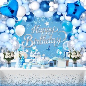 light blue birthday party decorations light blue birthday backdrop banner light blue birthday decorations with heart star foil balloons tablecloth party supplies for boys girls birthday baby shower