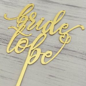 JIEEIN Bride to Be Cake Topper - Mirror Gold Acrylic - Sparkly Bridal Shower/Bachelorette Party Cake Topper