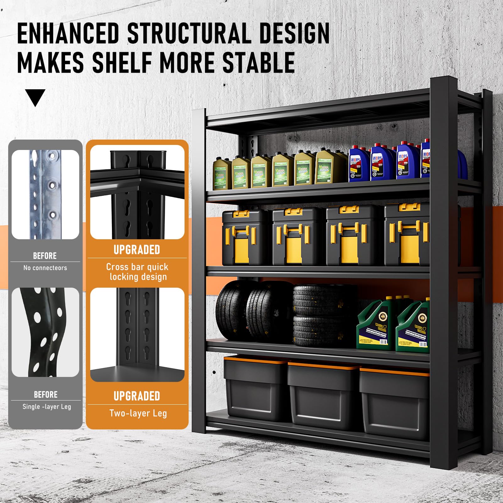 GEBAROW 72" H*50" W Garage Shelving, Industrial 5-Tier Metal Shelving Storage with Adjustable Garage Storage Rack, Shelving Utility Shelf Rack for Warehouse Shelving Storage