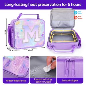 JYPS Lunch Box for Girls-Insulated Lunch Bag,Kids Bento Box with 6 Compartment,Water Bottle,Ice Pack,Salad Container,Perfect Lunch Container for Kids and Toddlers Back to School Age 7-15(Purple M)