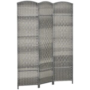 homcom 3 panel room divider, 6' tall folding privacy screen, hand-woven freestanding wall partition for home office, bedroom, mixed gray