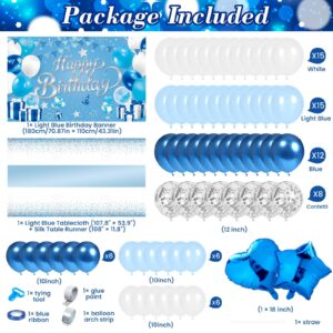 Light Blue Birthday Party Decorations Light Blue Birthday Backdrop Banner Light Blue Birthday Decorations with Heart Star Foil Balloons Tablecloth Party Supplies for Boys Girls Birthday Baby Shower