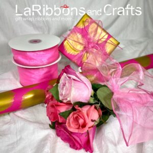 LaRibbons Organza Wired Ribbon, Hot Pink Sheer Ribbon for Flower Bouquet, Gift Wrapping, Wedding Invitations Wreaths Wrap, Party Decoration, 1 1/2" | 50 Yard