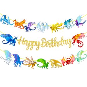 Dragon Birthday Party Banners Dragon Party Gold Happy Birthday Banners Dragon Theme Birthday Party Hanging Decoration for Fantasy Dragon Party Dragon Theme Baby Shower Supplies