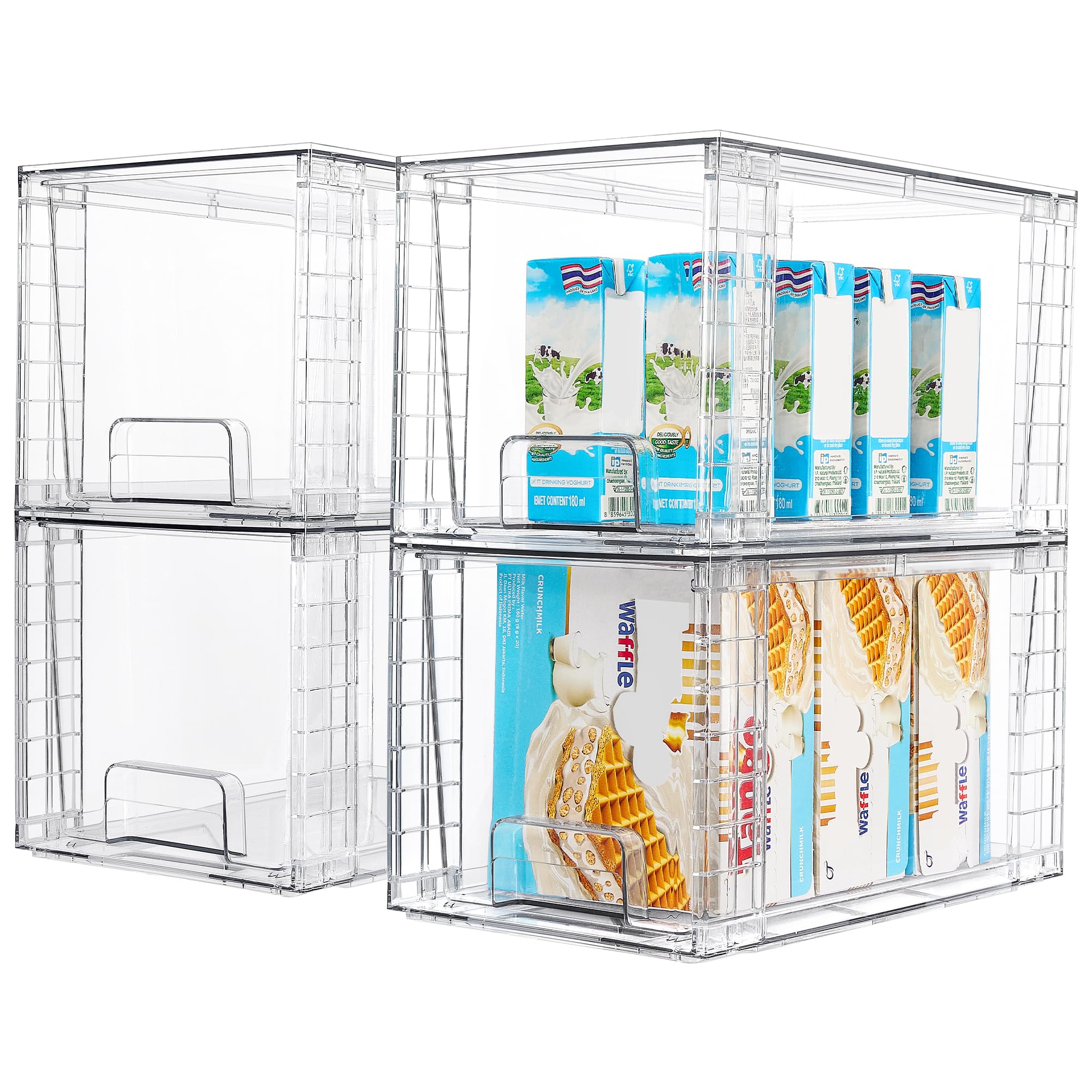 Vtopmart 4Pack Large Stackable Kitchen Pantry Storage Drawers, Clear Organizer Bins with Handles, Acrylic Drawer Organizers for Kitchen Pantry, Bathroom Undersink, Cabinet Organization and Storage