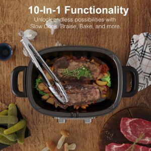 Anfilank 10-in-1 Programmable Slow Cooker with Timer, 6.8 Quart Crock Pot, Presets to Sous Vide, Bake, Sauté, Cook Rice& More, Nonstick Dishwasher-Safe Pot, Adjustable Temp&Time, Stainless Steel