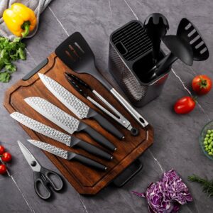 GOODA Kitchen Utensil Knife Set,11-Piece Heat-Resistant Nylon Kitchen Utensils&Cooking Knives Set with Block For Kitchen,11-in-1 Kitchen Tools Set with Holder