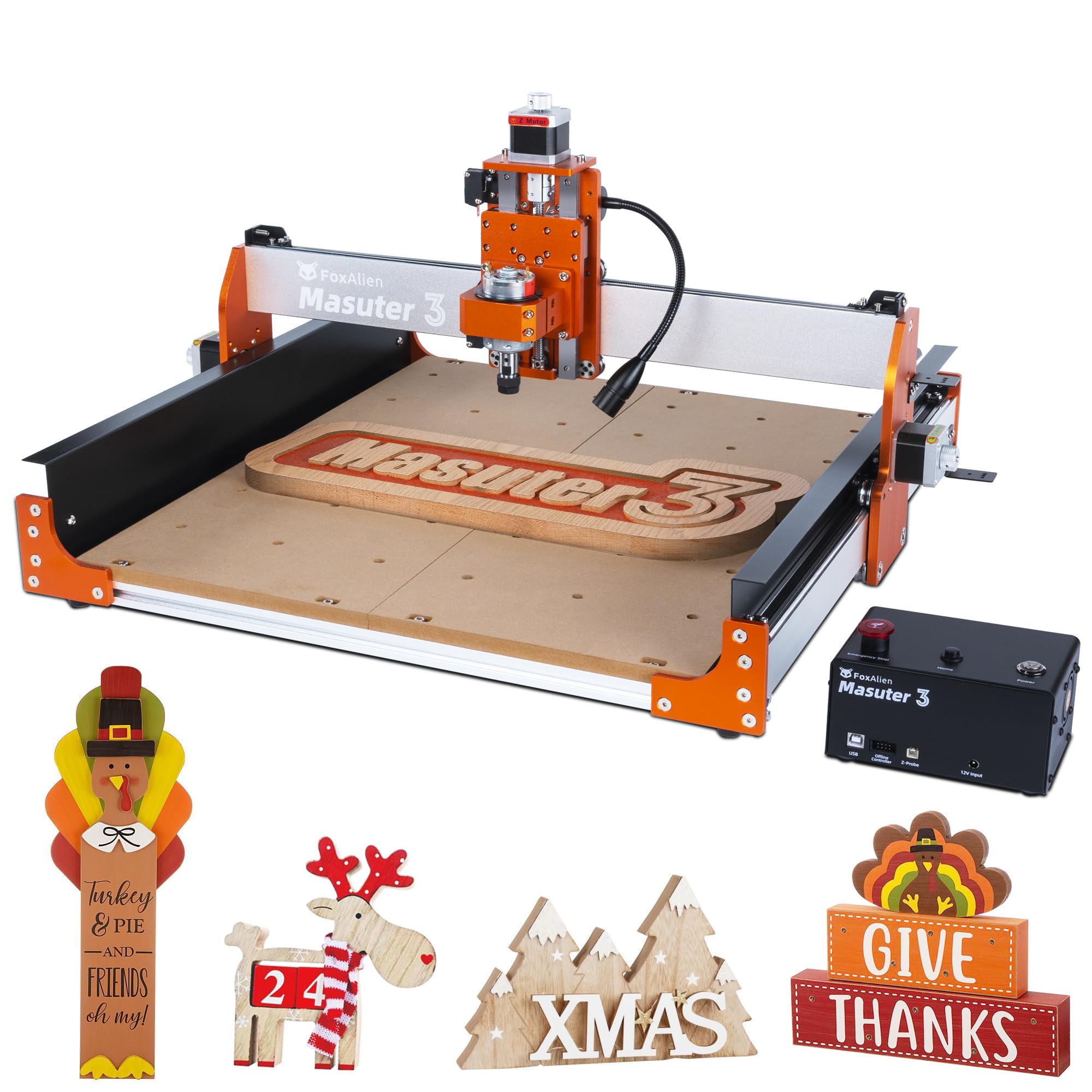 FoxAlien CNC Router Machine Masuter 3 with Steel Wheels, 3-Axis Engraving Milling Machine 15.75” x 15.75” x 3.74” Working Area for Wood Acrylic MDF Nylon Carving Cutting