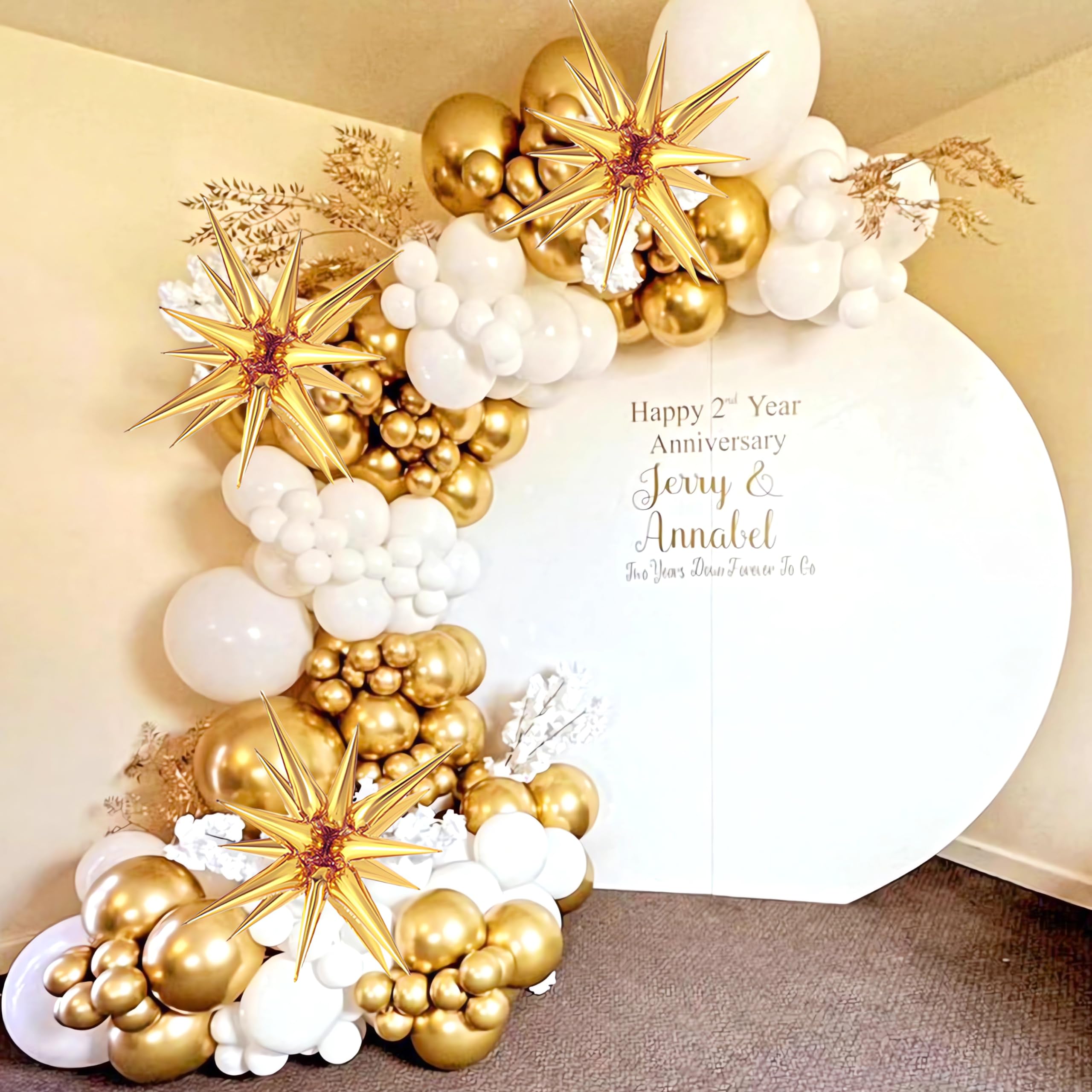 White and Gold Balloons Garland Arch Kit, 130Pcs White Metallic Gold Confetti Balloon with Star Foil Balloons for Birthday Wedding Engagements Graduation Baby Shower Anniversary Party Decorations