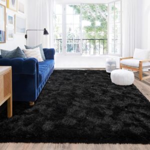 Quntue Black Rug for Bedroom Living Room, Area Rugs 4x6 Fluffy Bedroom Rug Carpet, Soft Shaggy Modern Floor Rug for Kids Boys Girls Room, Plush Fuzzy Dorm Rug for Home Decor Aesthetic