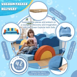 Erament 22Pcs Modular Kids Play Couch - Kids Couch for Playroom Bedroom Living Rooms Toddler Couch for Inspiring Child Creativity, Ocean Theme Modular Couch Children Convertible Sofa