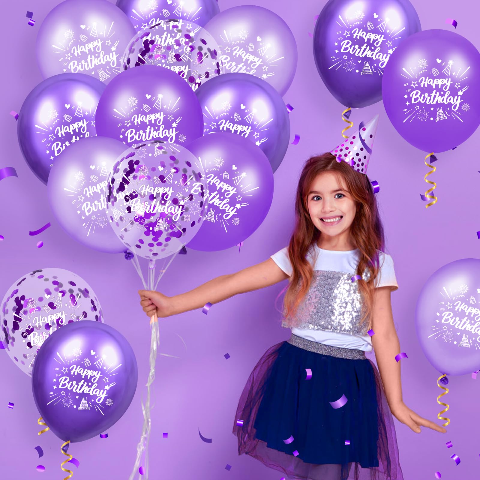 Purple Birthday Balloons 24Pcs Purple Happy Birthday Metallic Balloons Purple Latex Balloons Confetti Balloons for Girls Women Birthday Engagement Bridal Shower Wedding Anniversary Party Supplies