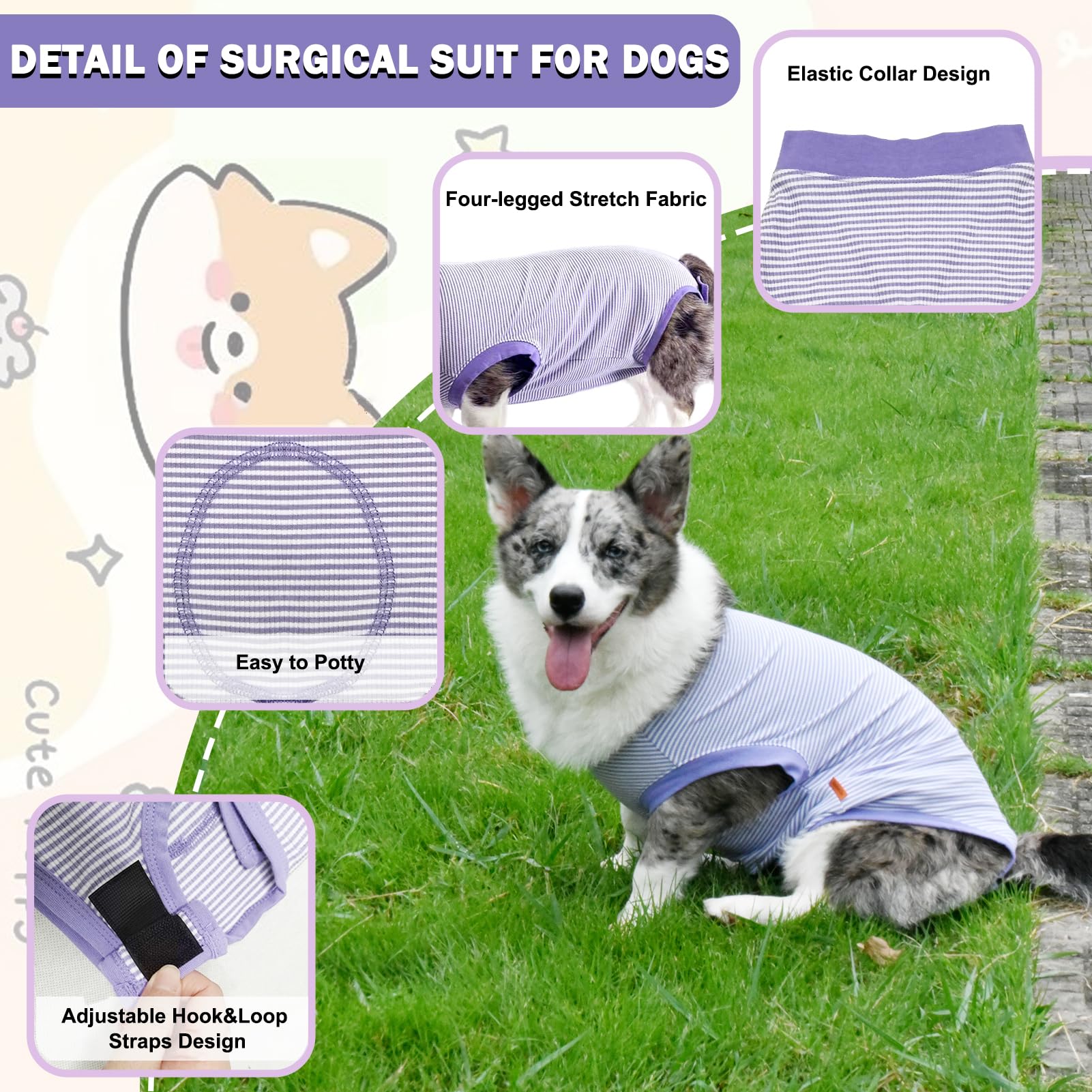 Uadonile Dog Surgery Recovery Suit, Surgical Recovery Suit for Dog Male Female, Spay Neuter Dog Recovery Suit, Cone Alternative Dog Surgical Onesie Purple, Medium