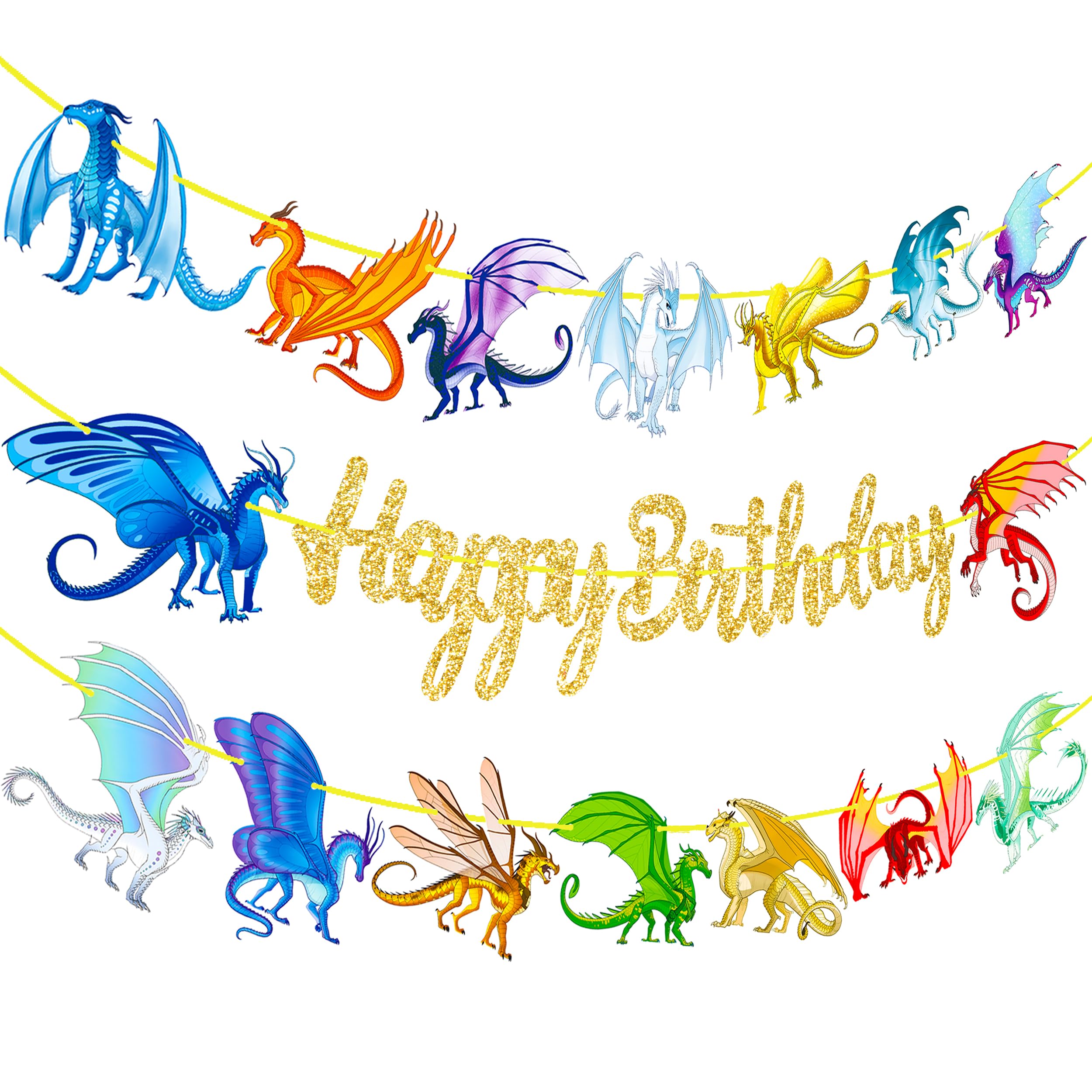 Dragon Birthday Party Banners Dragon Party Gold Happy Birthday Banners Dragon Theme Birthday Party Hanging Decoration for Fantasy Dragon Party Dragon Theme Baby Shower Supplies