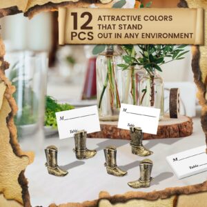 12 Pcs Place Card Holders, Retro Cowboy Boots Table Card Holder Resin Place Photo Stand Creative Table Sign Stands Picture Number Sign Holders for Wedding Guest Party Favor Events 1.9 x 1.6 in