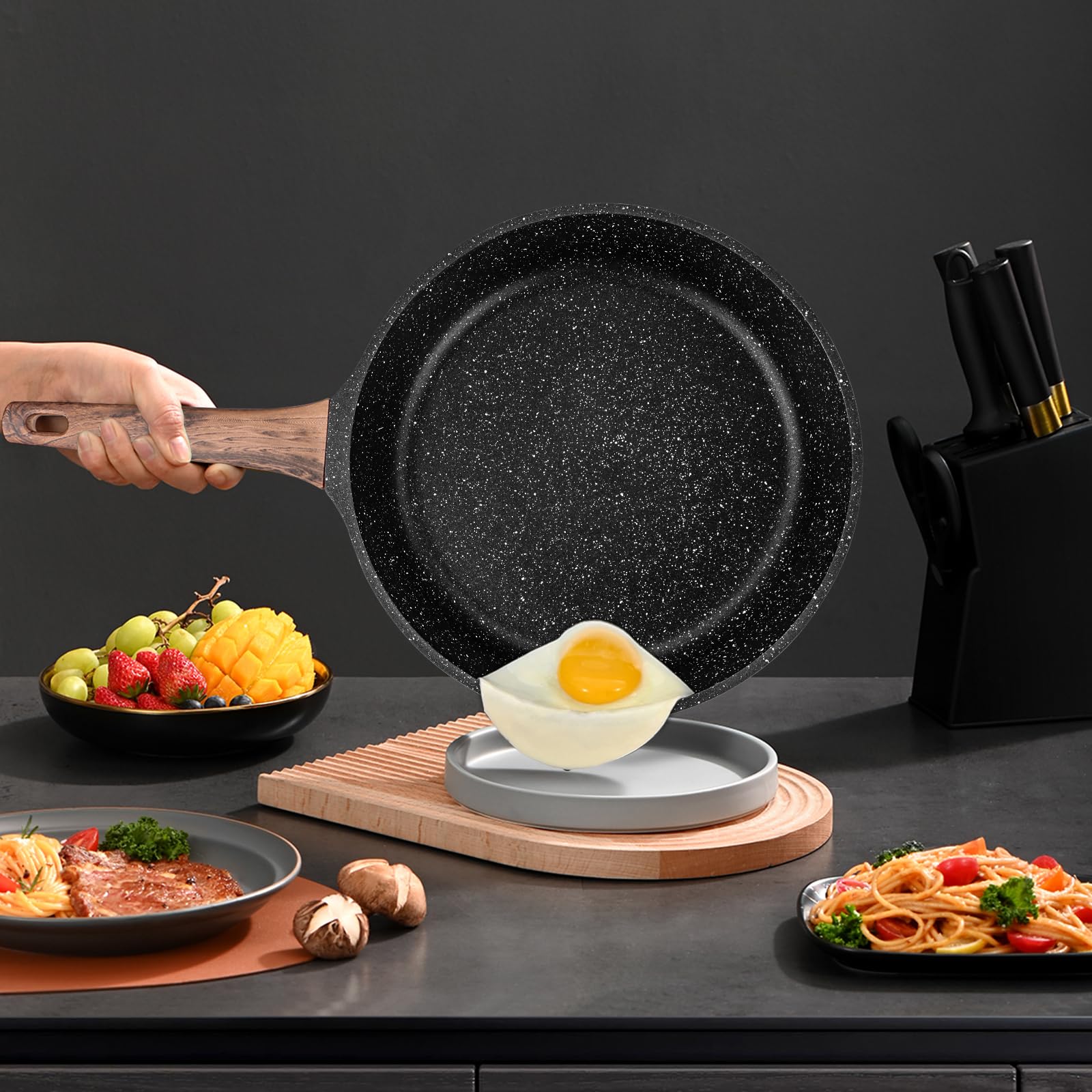 Vermonga Nonstick Frying Pan Skillet, 11-inch Non Stick Granite Fry Pan Egg Pan Omelet Pans Compatible with All Stovetops (Gas, Electric & Induction)