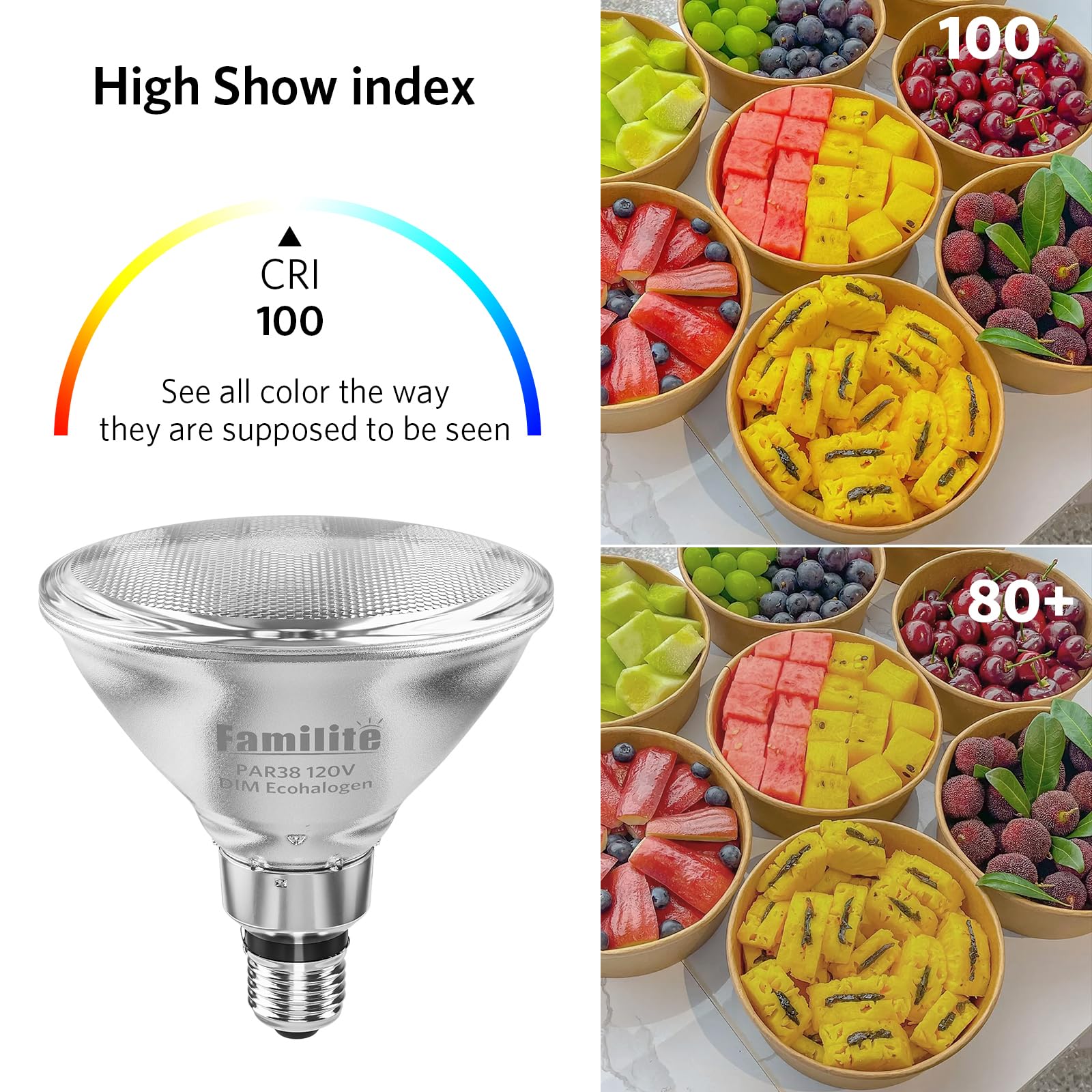 Familite PAR38 Halogen Flood Light Bulbs 75W 1000LM Dimmable Warm White for Reptiles Heating and 6” Recessed Cans Flood Lighting Indoor Outdoor, 4pcs Packed