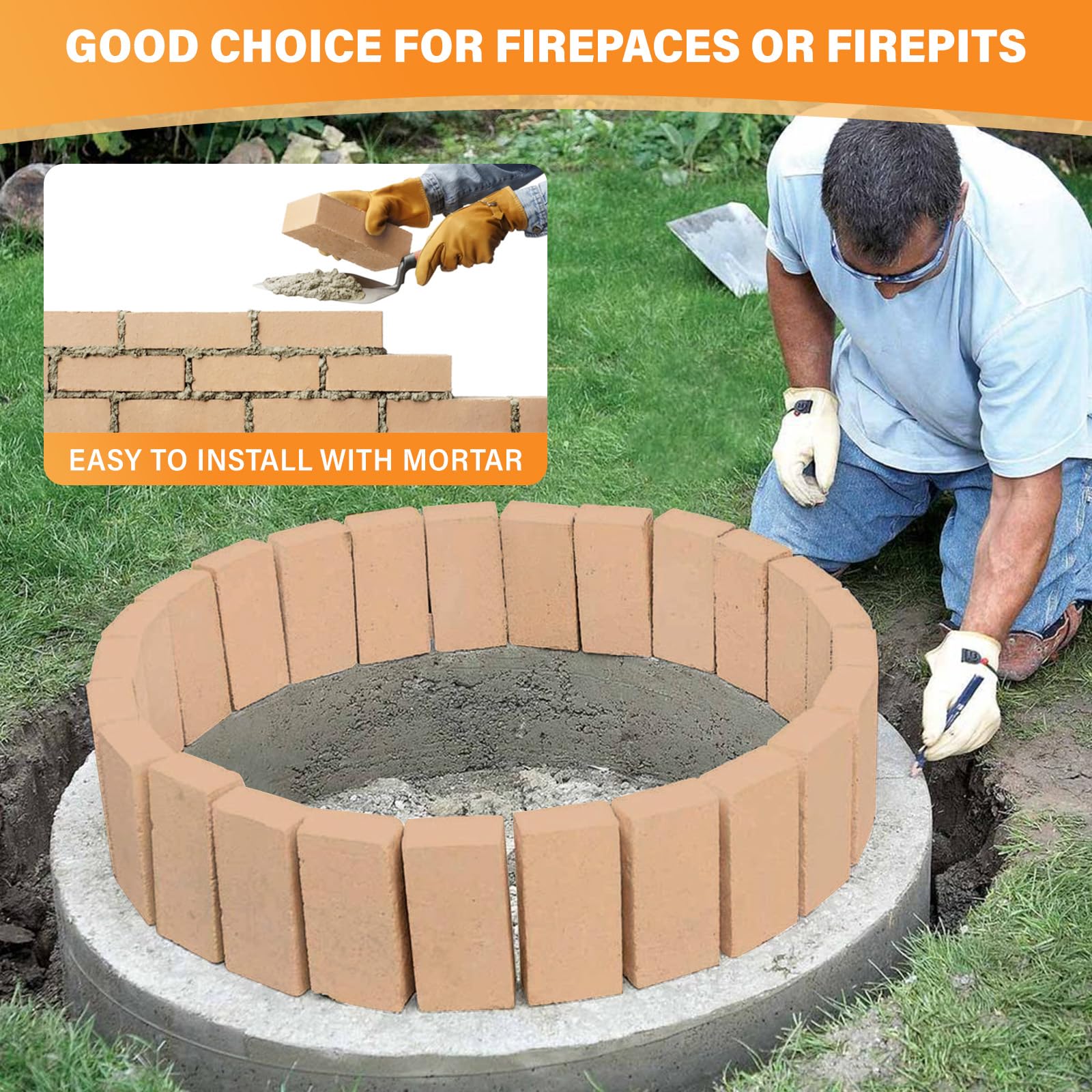 Firebricks, Food Grade Clay fire Bricks, 2700F Size 9″ x 4-1/2″ x 3/4″, Insulating Fire Bricks, 0.75" Thick Clay Firebricks Replacement for Wood Stoves, Fireplaces, Fire Pit, Kiln, Pizza Oven, 6 Pack