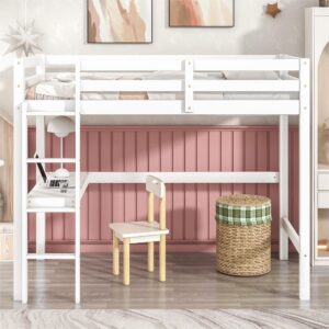 Anwick Wood Loft Bed Twin Size with Desk,Kids Loft Bed with Stairs and Rails for Toddlers Kids Teens Boys Girls,Solid Wood Salts Support,Noise-Free,Easy Assemble (White, Twin)