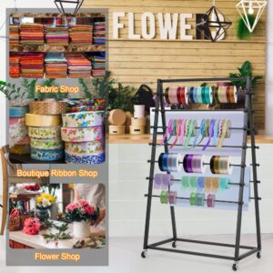 ikare Ribbon Organizer,Ribbon Holder,15 Tier Ribbon Holder Organizer Rack,Double-Sided Gift Wrapping Craft Ribbon Storage Shelf for Craft Room Cake Shop Flower Store