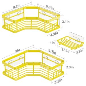 MAXIFFE Shower Caddy, 3-Pack Shower Organizer with Soap Holder, Corner Shower Caddy with 8 Hooks, Wall Mounted Shower Shelf for Bathroom, Kitchen, Countertop, Yellow